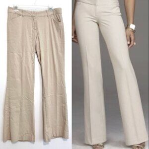EXPRESS Editor Stretch Mid Rise Wide Leg Trouser Pant Cream Beige Flare ? Work 8